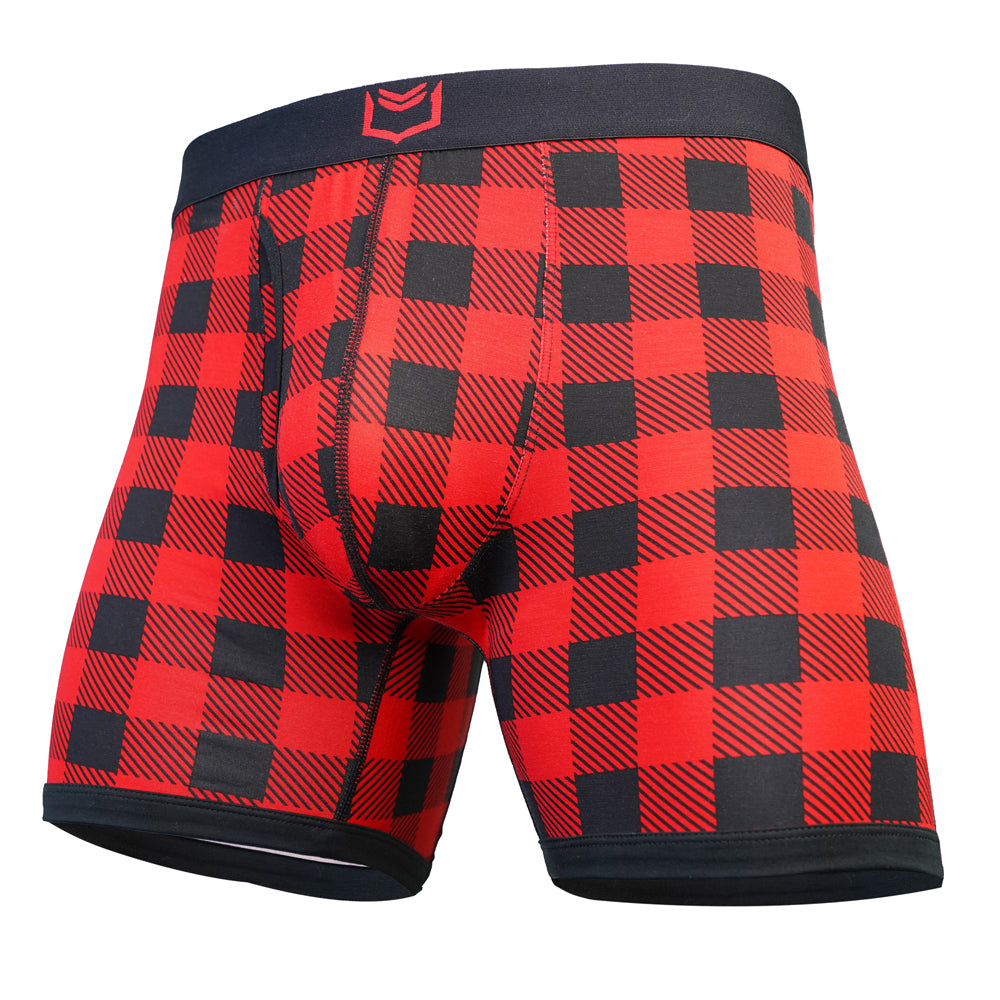 SHEATH 4.0 Bamboo Dual Pouch Boxer Brief - Red Holiday Plaid