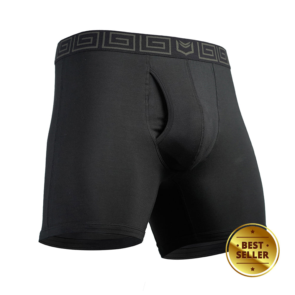 SHEATH Underwear - 4.0 Bamboo Men's Dual Pouch Boxer Brief - Black Breathable Underwear