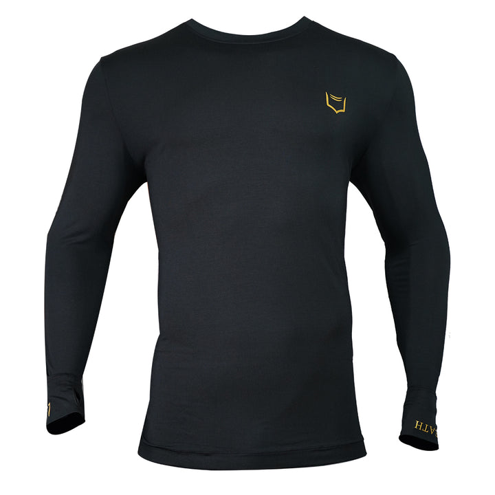 SHEATH Baselayer Top With Golden Heat Print Logo On Lapel and Cuffs - Black