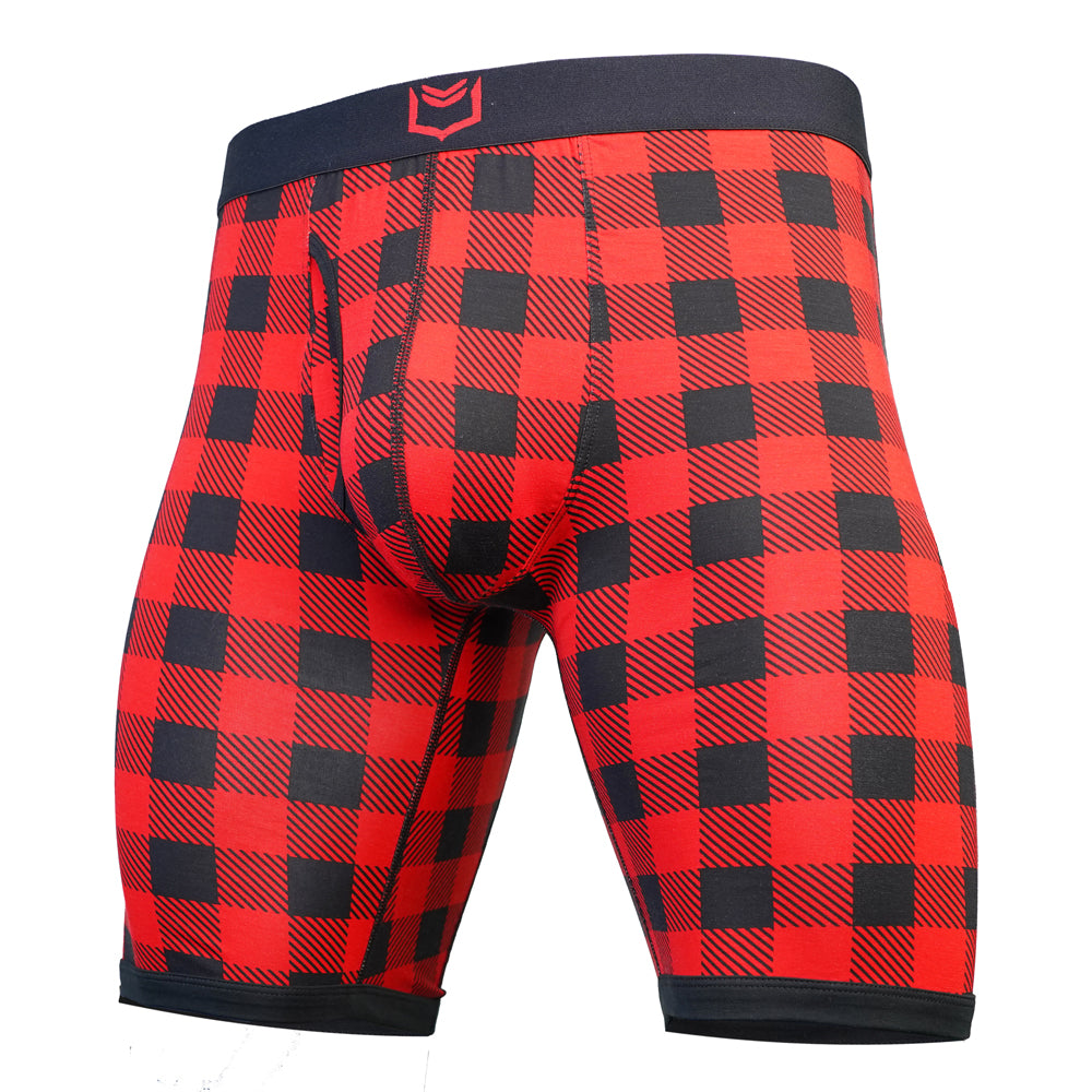 SHEATH V 8" Dual Pouch Boxer Brief - Red Holiday Plaid