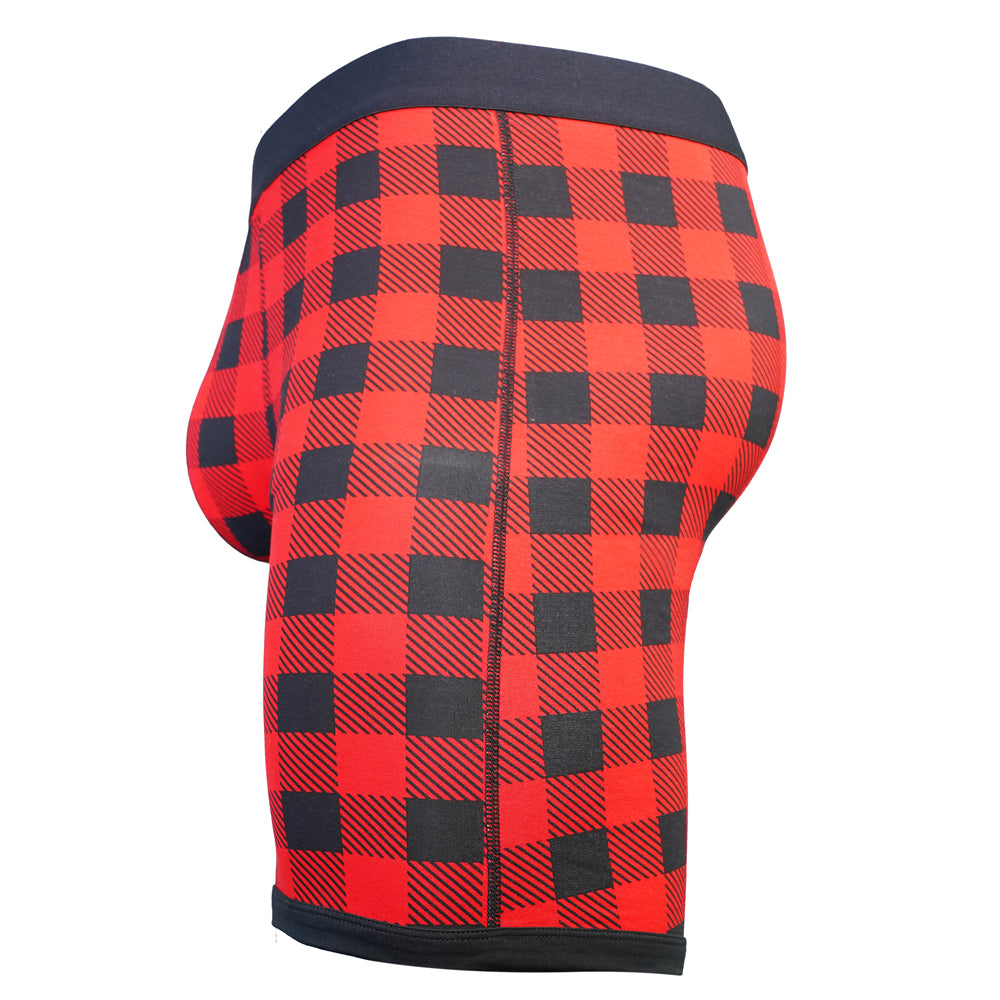 SHEATH V 8" Dual Pouch Boxer Brief - Red Holiday Plaid