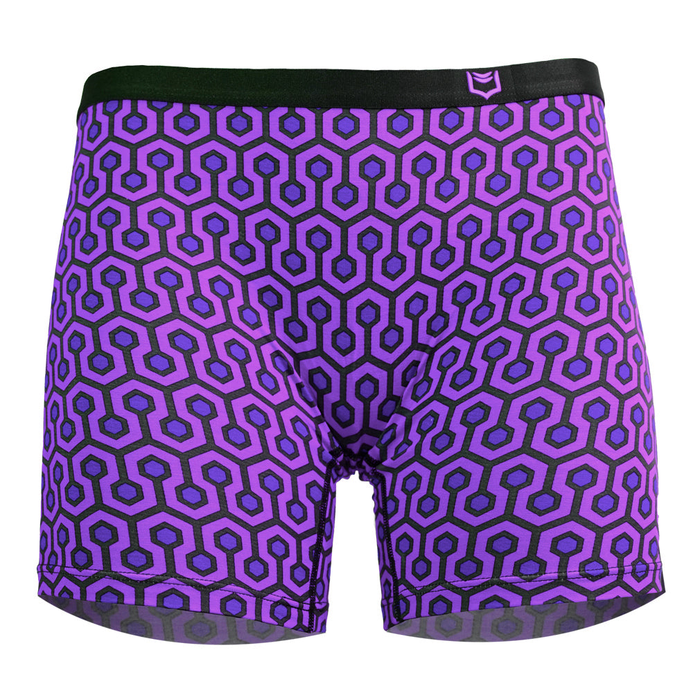 SHEATH Women's Long Leg Boxer Brief - Purple Hexagon