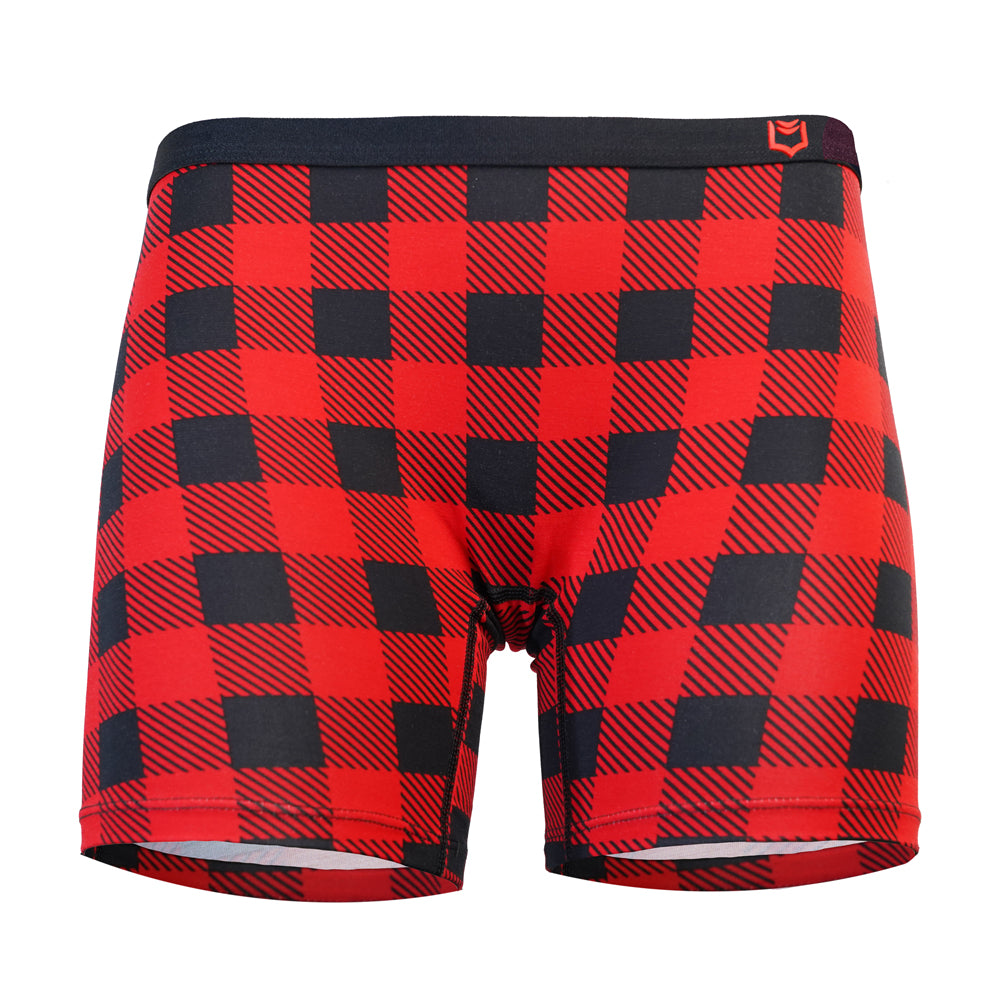 SHEATH Women's Long Leg Boxer Brief - Red Holiday Plaid