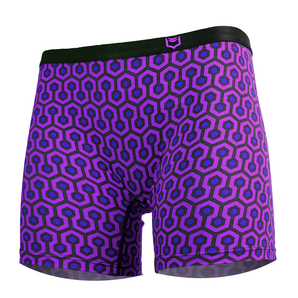 SHEATH Women's Long Leg Boxer Brief - Purple Hexagon