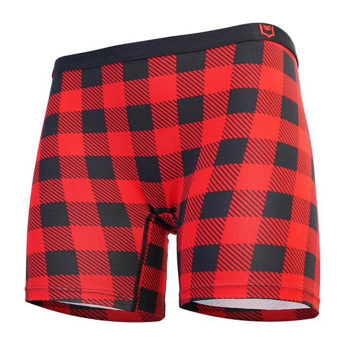 SHEATH Women's Long Leg Boxer Brief - Red Holiday Plaid