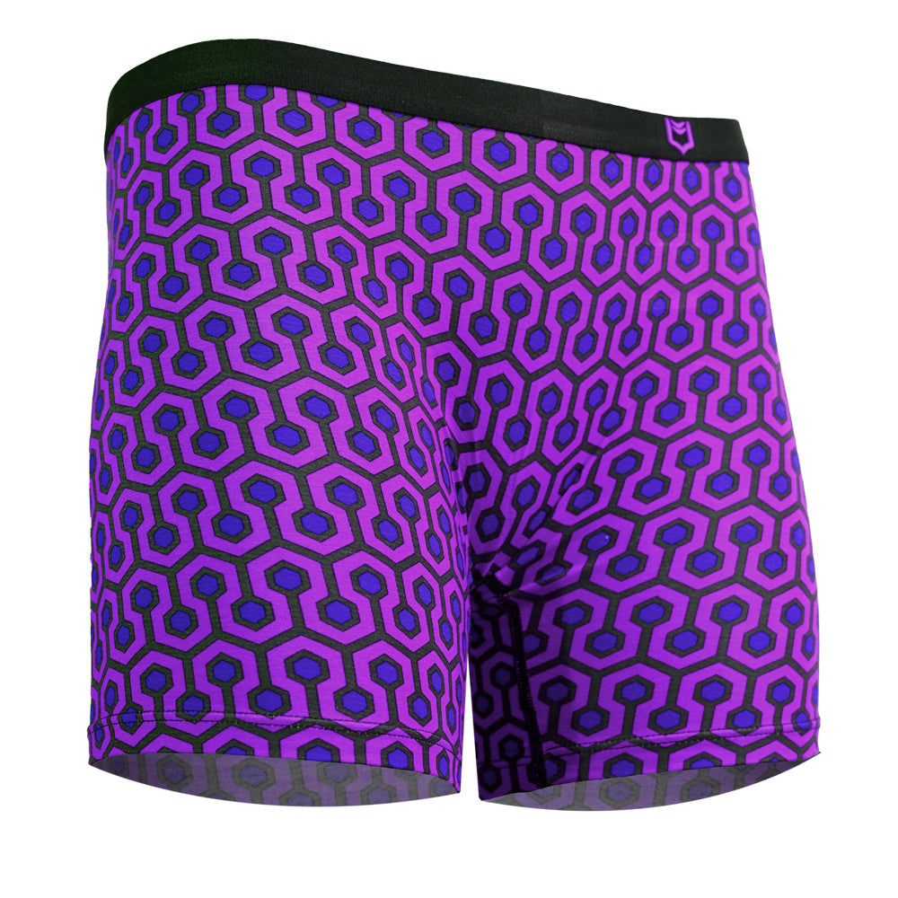 SHEATH Women's Long Leg Boxer Brief - Purple Hexagon