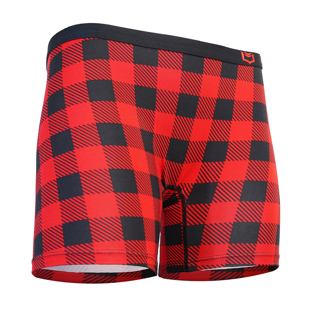 SHEATH Women's Long Leg Boxer Brief - Red Holiday Plaid