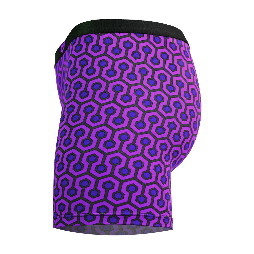 SHEATH Women's Long Leg Boxer Brief - Purple Hexagon