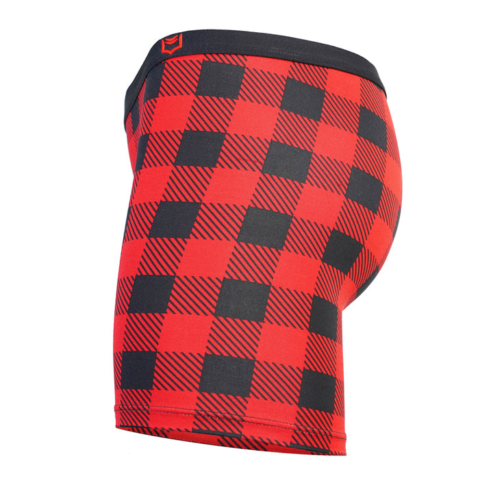 SHEATH Women's Long Leg Boxer Brief - Red Holiday Plaid