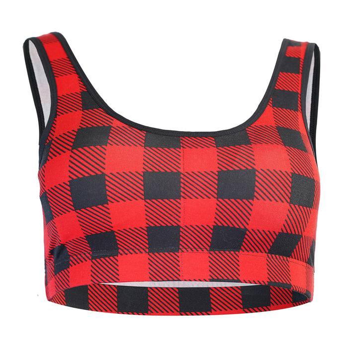 SHEATH Bamboo Padded Comfort Sports Bralette - Red Holiday Plaid