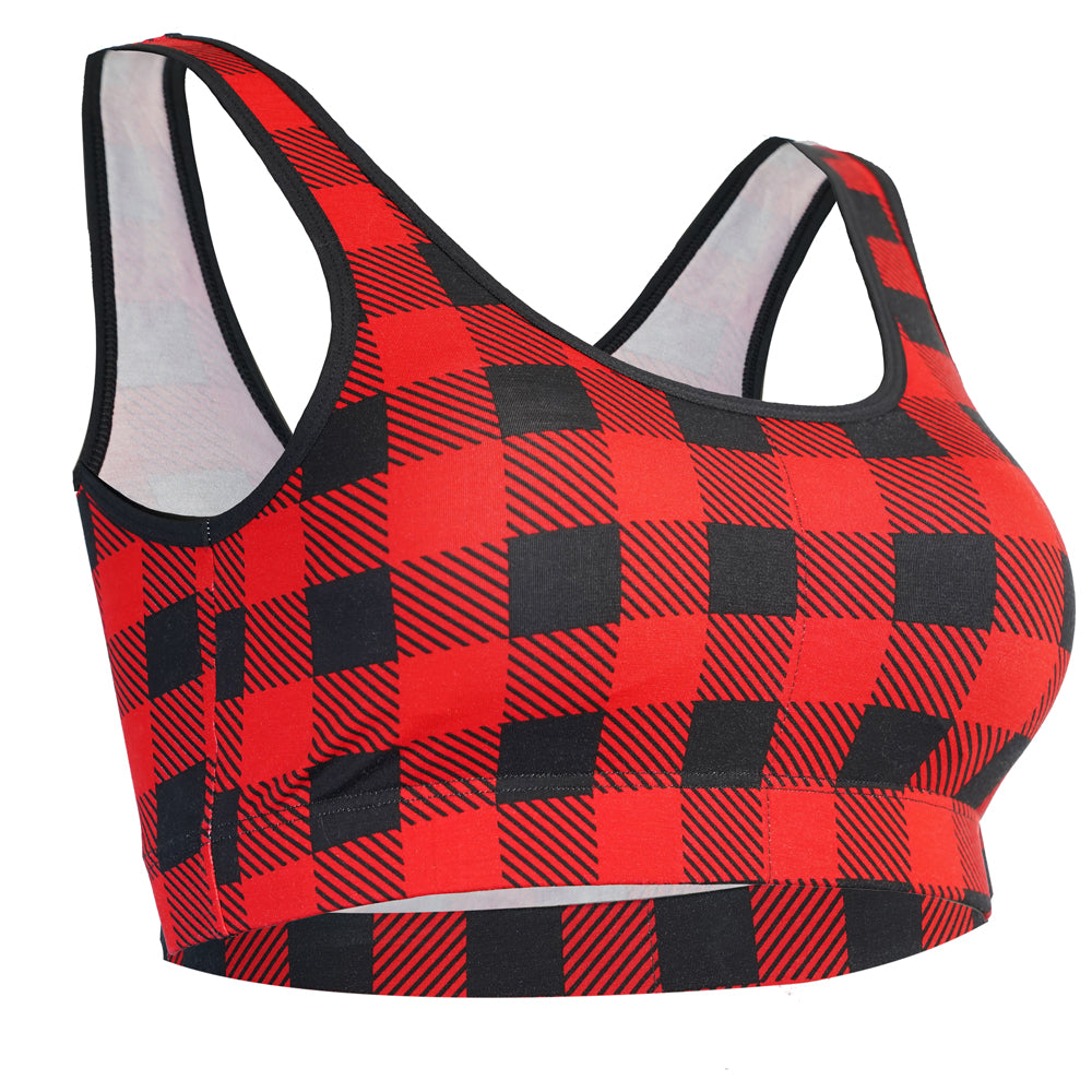 SHEATH Bamboo Padded Comfort Sports Bralette - Red Holiday Plaid