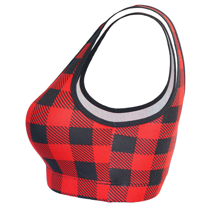 SHEATH Bamboo Padded Comfort Sports Bralette - Red Holiday Plaid